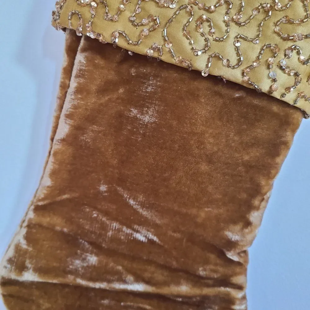 Target Elegant Gold Holiday Stocking Beaded Satin Brushed Velvet Look NEW NWT